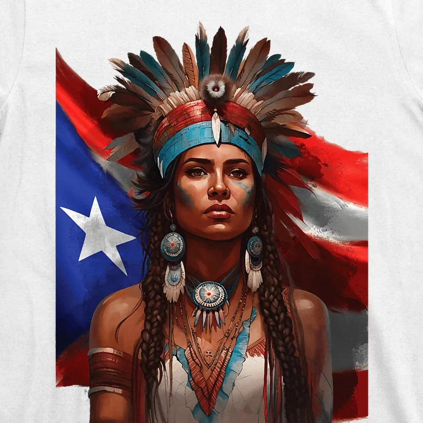 Indigenous Taino Woman Puerto Rican Flag Caribbean T-Shirt