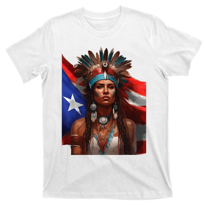 Indigenous Taino Woman Puerto Rican Flag Caribbean T-Shirt