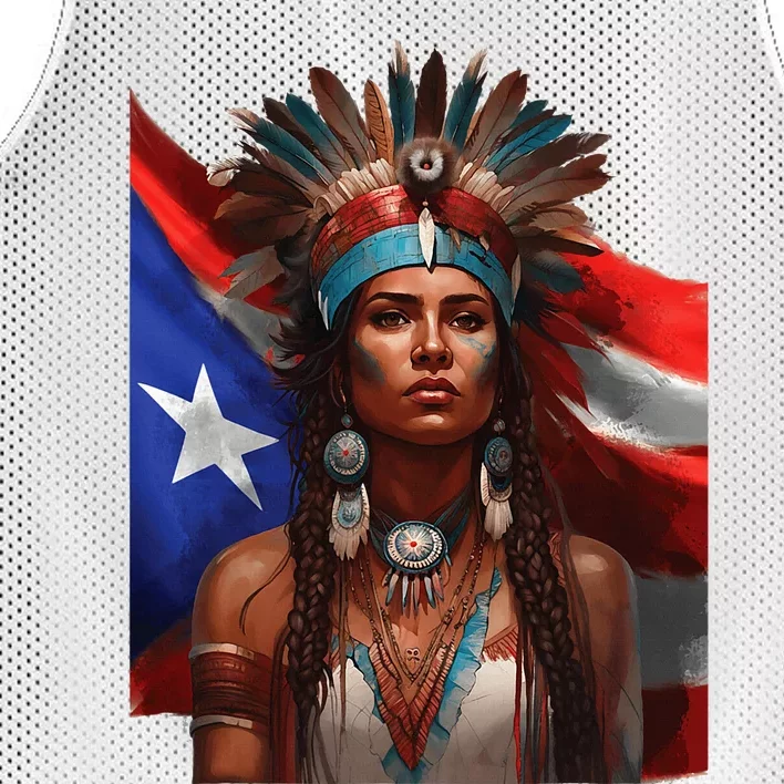 Indigenous Taino Woman Puerto Rican Flag Caribbean Mesh Reversible Basketball Jersey Tank