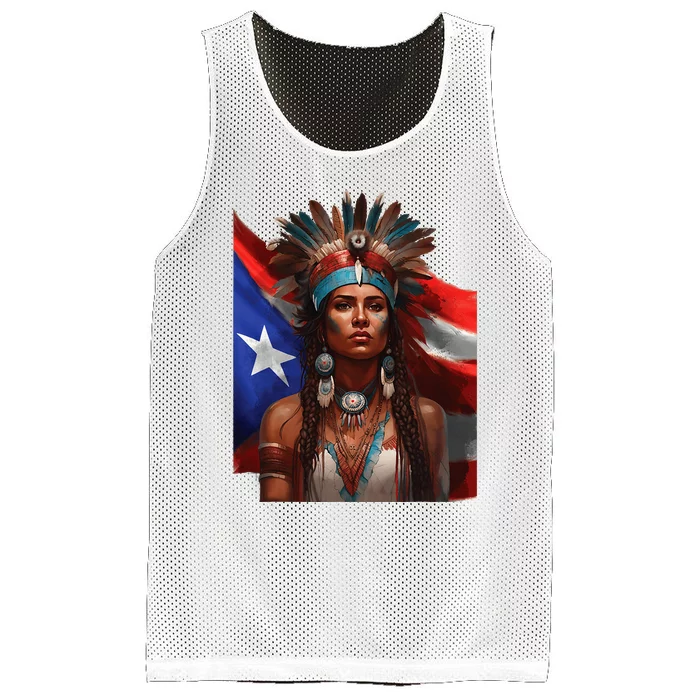 Indigenous Taino Woman Puerto Rican Flag Caribbean Mesh Reversible Basketball Jersey Tank