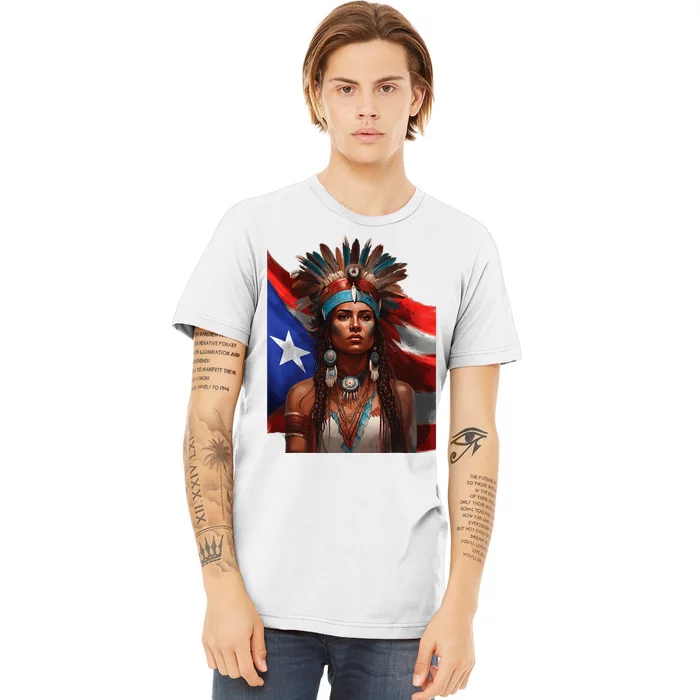 Indigenous Taino Woman Puerto Rican Flag Caribbean Premium T-Shirt