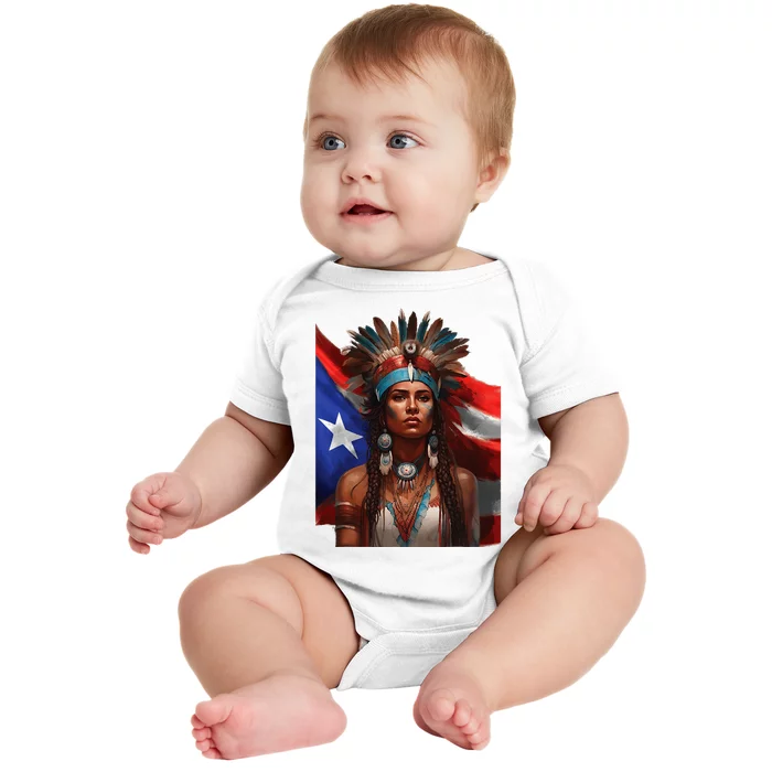 Indigenous Taino Woman Puerto Rican Flag Caribbean Baby Bodysuit