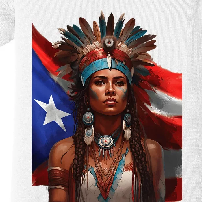 Indigenous Taino Woman Puerto Rican Flag Caribbean Baby Bodysuit