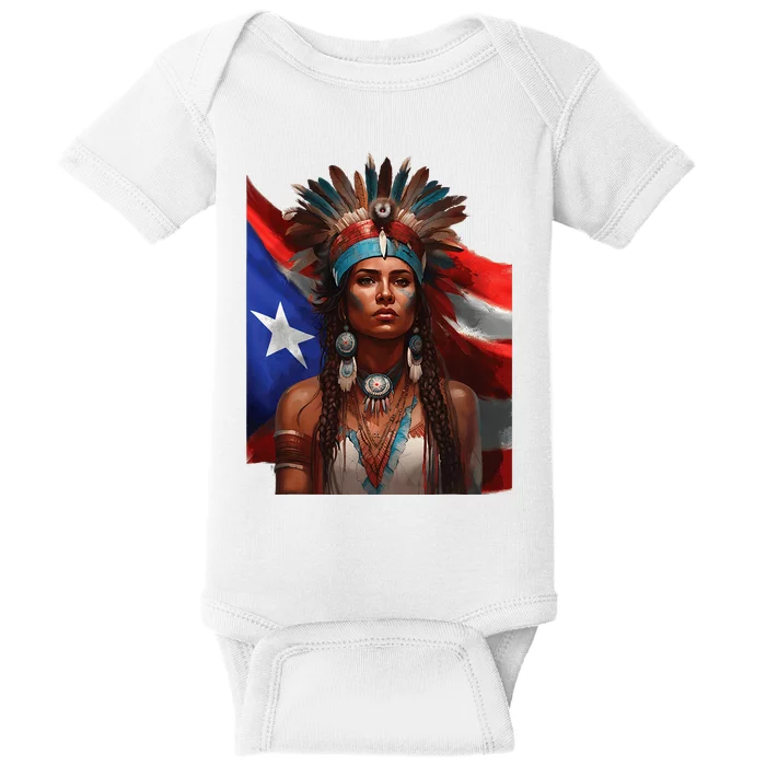 Indigenous Taino Woman Puerto Rican Flag Caribbean Baby Bodysuit