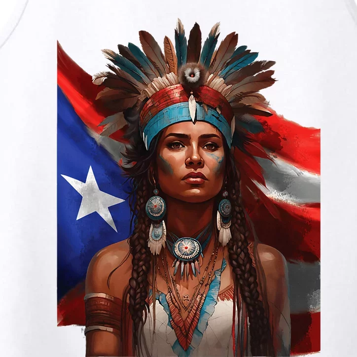 Indigenous Taino Woman Puerto Rican Flag Caribbean Performance Tank