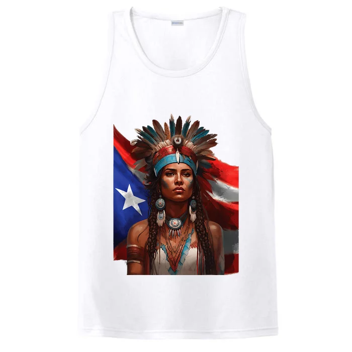 Indigenous Taino Woman Puerto Rican Flag Caribbean Performance Tank