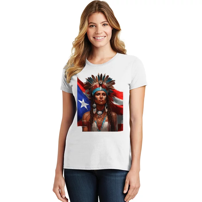 Indigenous Taino Woman Puerto Rican Flag Caribbean Women's T-Shirt