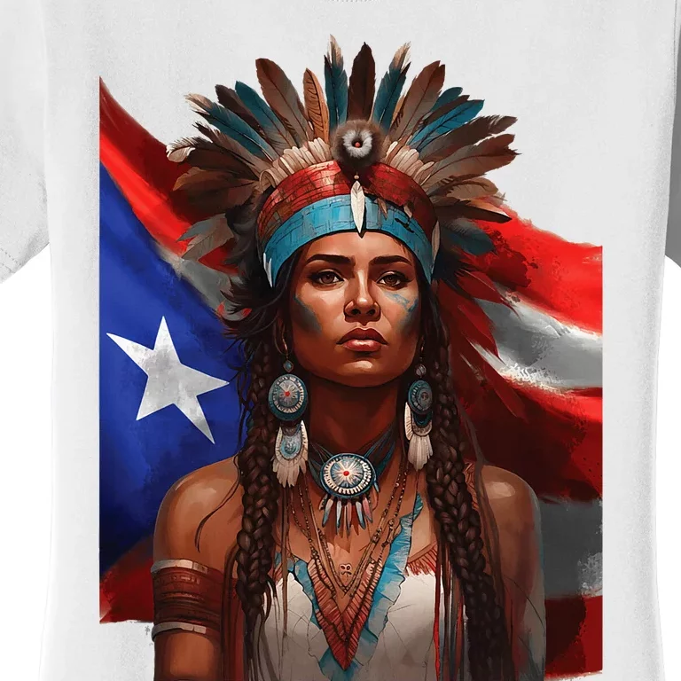 Indigenous Taino Woman Puerto Rican Flag Caribbean Women's T-Shirt