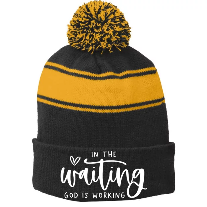 In The Waiting God Is Working Christian Easter Day Stripe Pom Pom Beanie