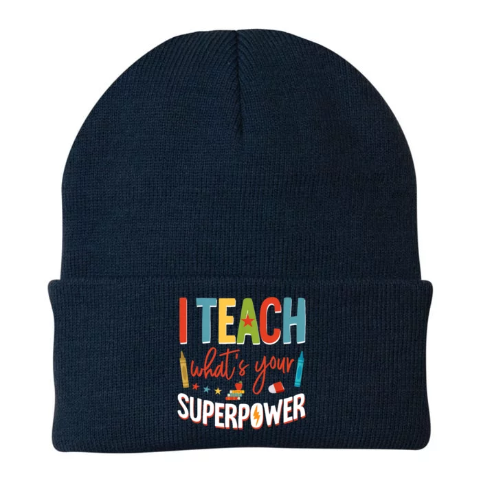 I Teach Whats Your Superpower Super Teacher Knit Cap Winter Beanie