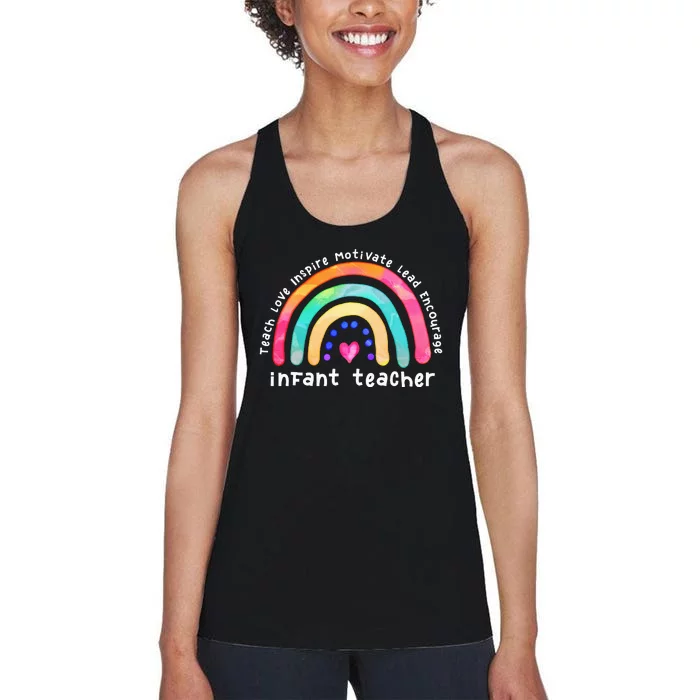 Infant Teacher Watercolor Rainbow Daycare Provider Women's Racerback Tank