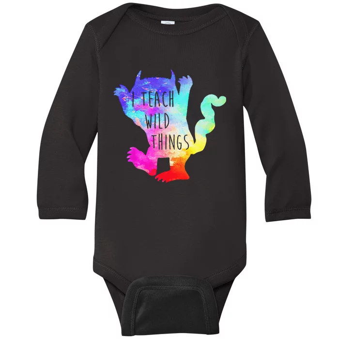 I Teach Wild Things Monster Funny Halloween Gifts Baby Long Sleeve Bodysuit