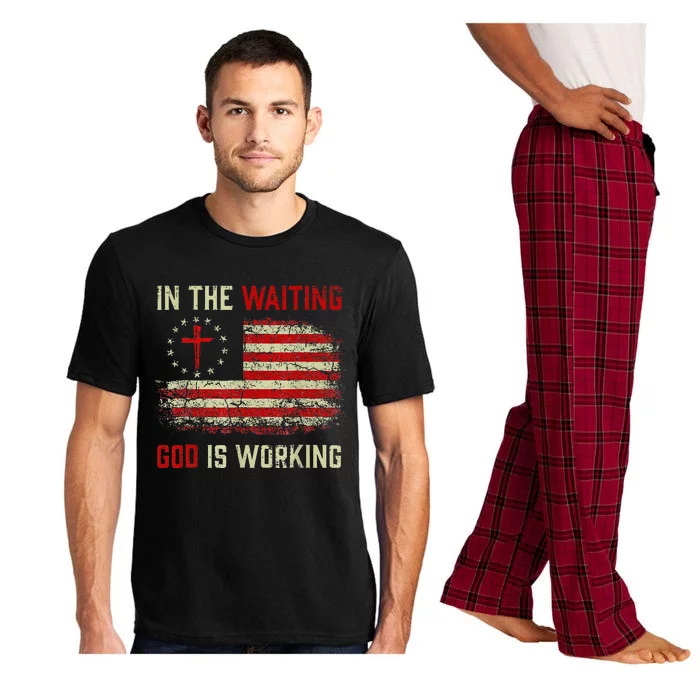 In The Waiting God Is Working Christian Saying USA Flag Pajama Set