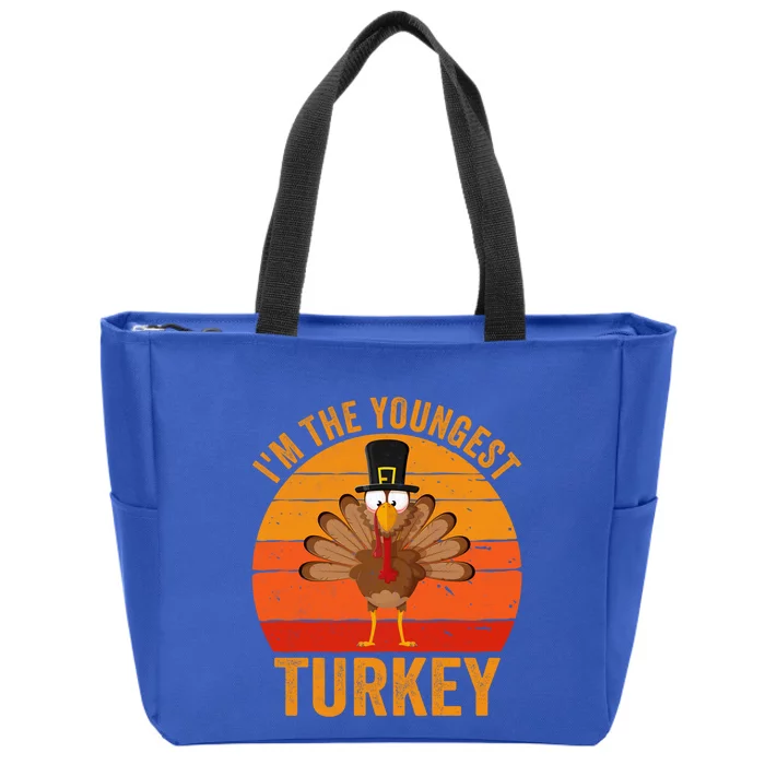 Im The Youngest Turkey Cool Gift Funny Thanksgiving Day Gift Zip Tote Bag