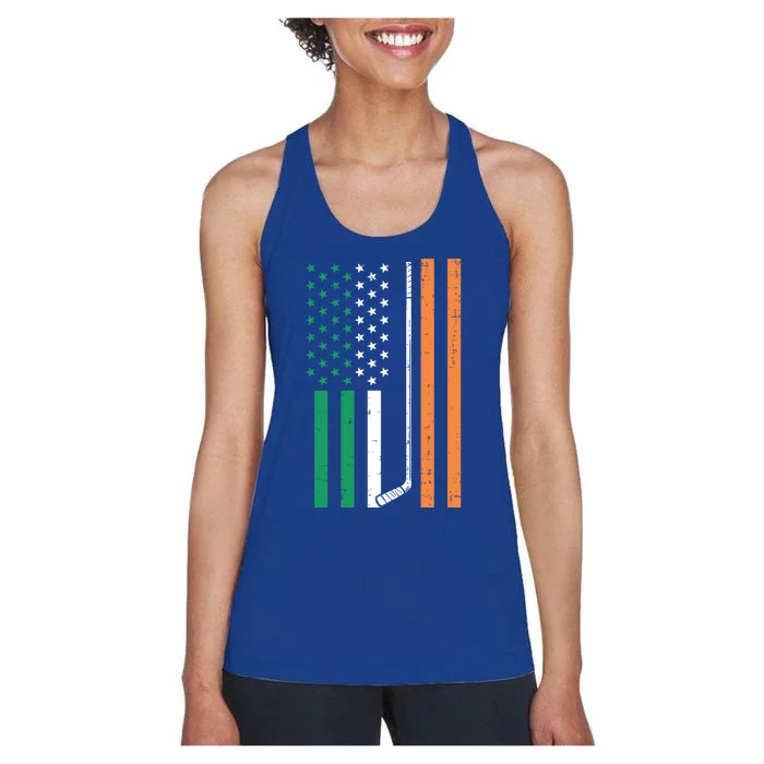 Irish Us Flag Ice Hockey St Patricks Day Sports Patriotic Gift Women's Racerback Tank