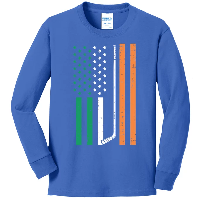 Irish Us Flag Ice Hockey St Patricks Day Sports Patriotic Gift Kids Long Sleeve Shirt