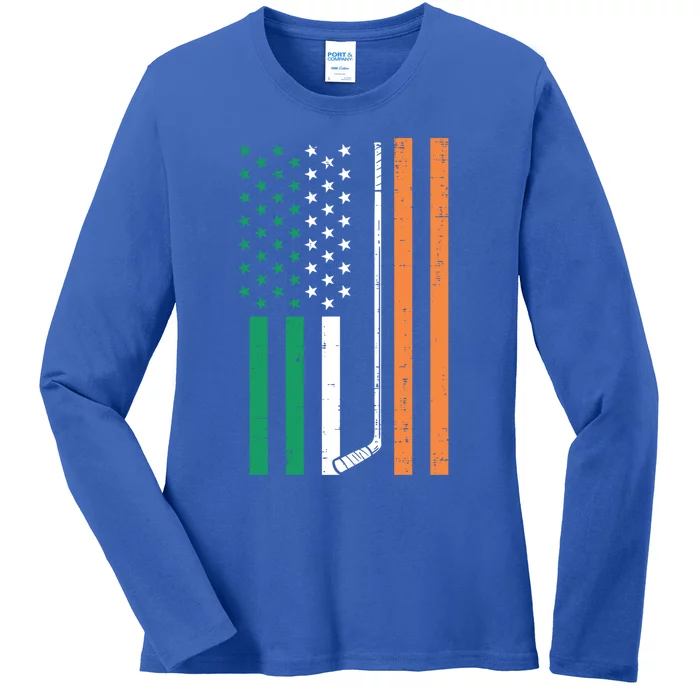 Irish Us Flag Ice Hockey St Patricks Day Sports Patriotic Funny Gift Ladies Long Sleeve Shirt