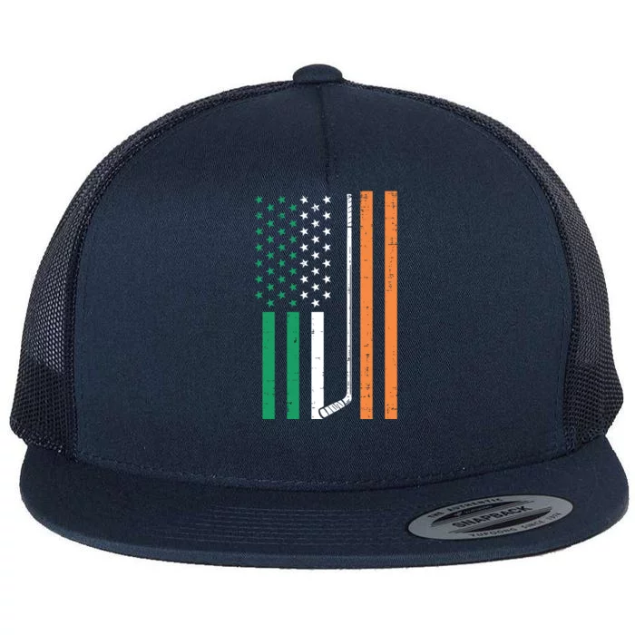 Irish Us Flag Ice Hockey St Patricks Day Sports Patriotic Funny Gift Flat Bill Trucker Hat