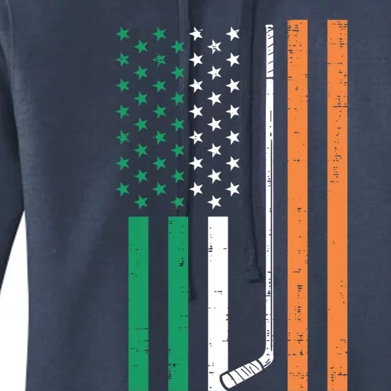 Irish Us Flag Ice Hockey St Patricks Day Sports Patriotic Funny Gift Women's Pullover Hoodie