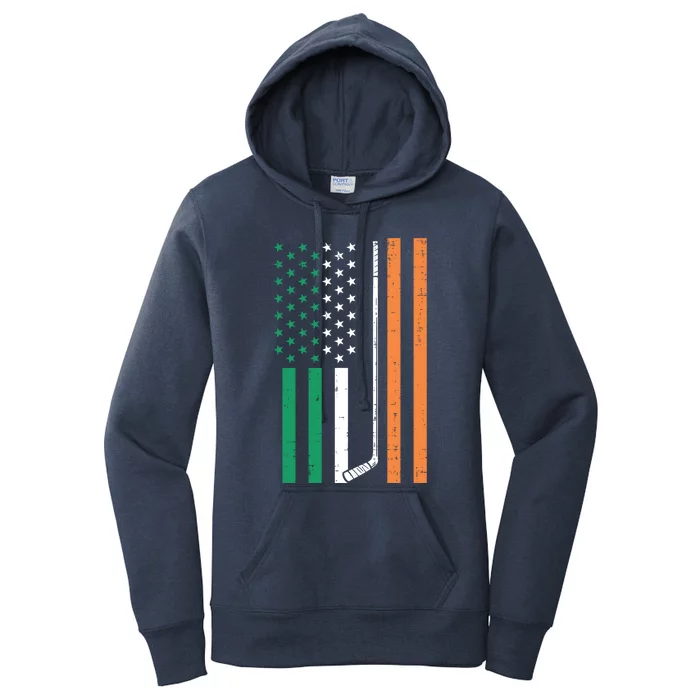 Irish Us Flag Ice Hockey St Patricks Day Sports Patriotic Funny Gift Women's Pullover Hoodie