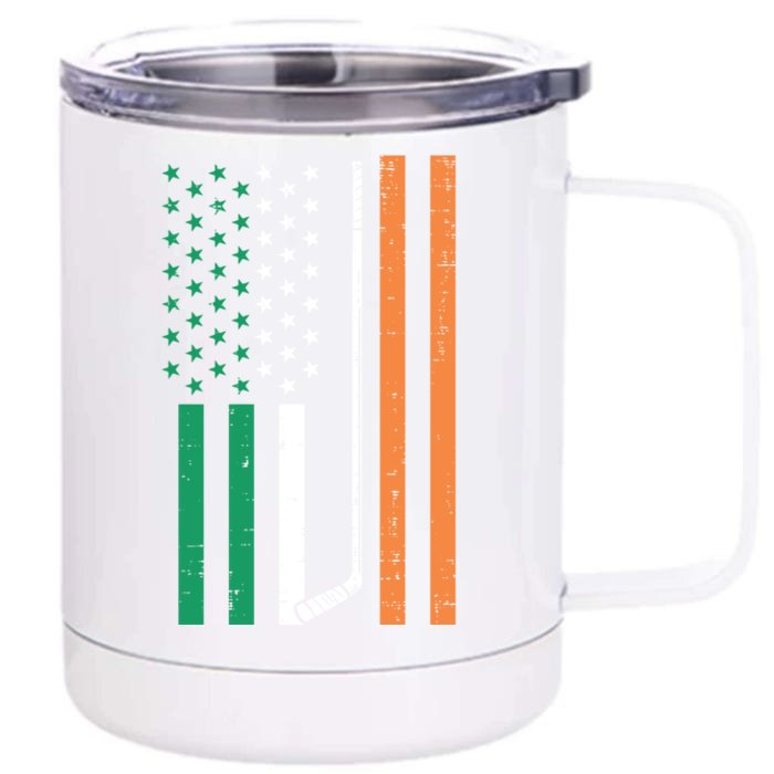 Irish Us Flag Ice Hockey St Patricks Day Sports Patriotic Funny Gift Front & Back 12oz Stainless Steel Tumbler Cup