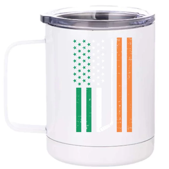 Irish Us Flag Ice Hockey St Patricks Day Sports Patriotic Funny Gift Front & Back 12oz Stainless Steel Tumbler Cup