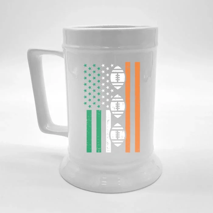 Irish Us Flag American Footballs St Patricks Day Patriotic Funny Gift Front & Back Beer Stein