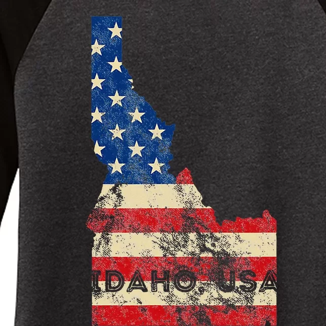 Idaho Usa Flag Patriotic Retro Vintage Women's Tri-Blend 3/4-Sleeve Raglan Shirt