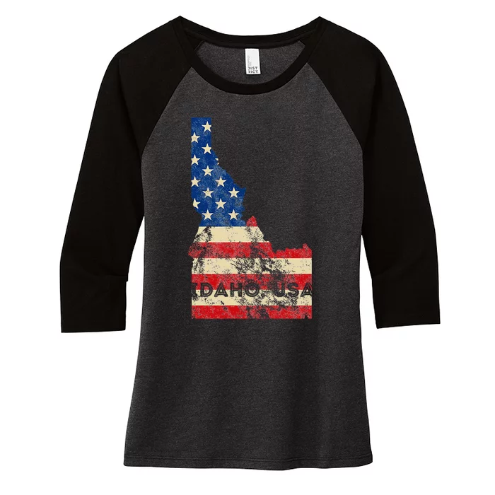 Idaho Usa Flag Patriotic Retro Vintage Women's Tri-Blend 3/4-Sleeve Raglan Shirt