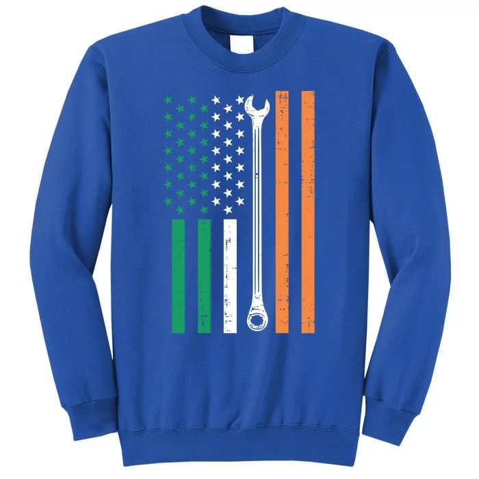 Irish Us Flag Wrench St Patricks Day Patriotic Mechanic Cute Gift Tall Sweatshirt