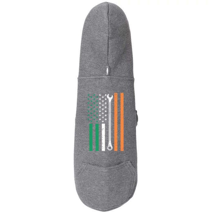 Irish Us Flag Wrench St Patricks Day Patriotic Mechanic Cute Gift Doggie 3-End Fleece Hoodie