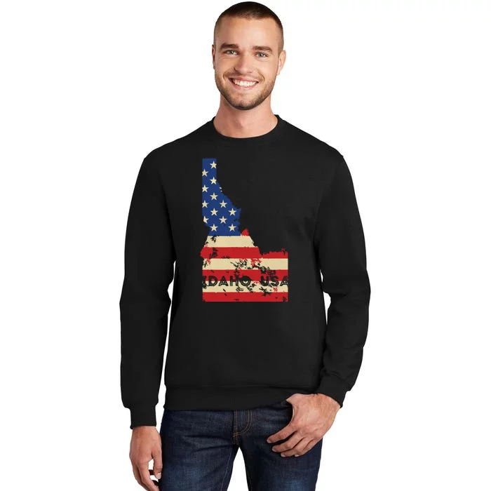 Idaho Usa Flag Patriotic Retro Vintage Tall Sweatshirt