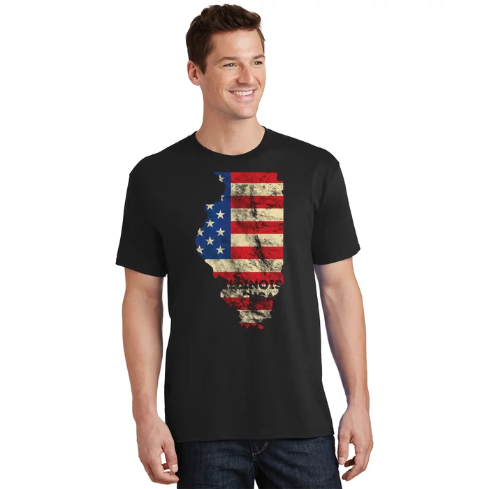 Illinois Usa Flag Patriotic Retro Vintage T-Shirt