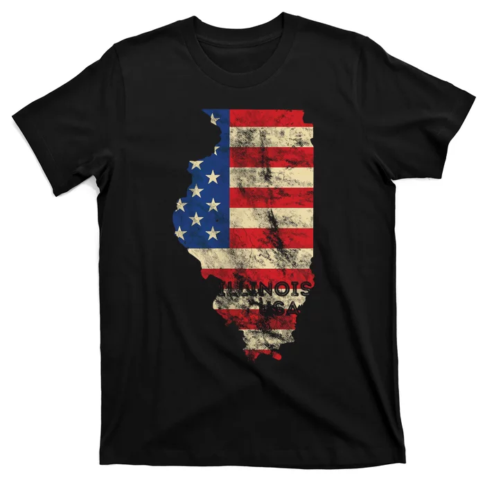 Illinois Usa Flag Patriotic Retro Vintage T-Shirt