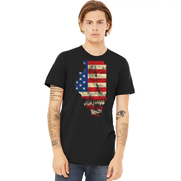 Illinois Usa Flag Patriotic Retro Vintage Premium T-Shirt