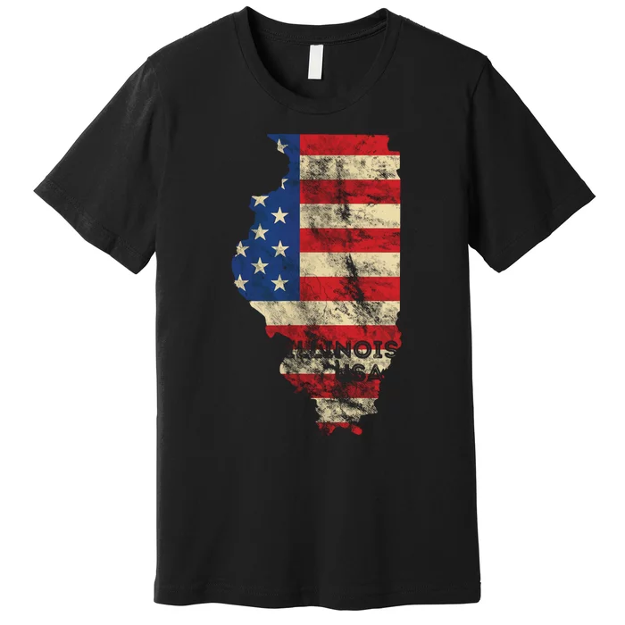 Illinois Usa Flag Patriotic Retro Vintage Premium T-Shirt