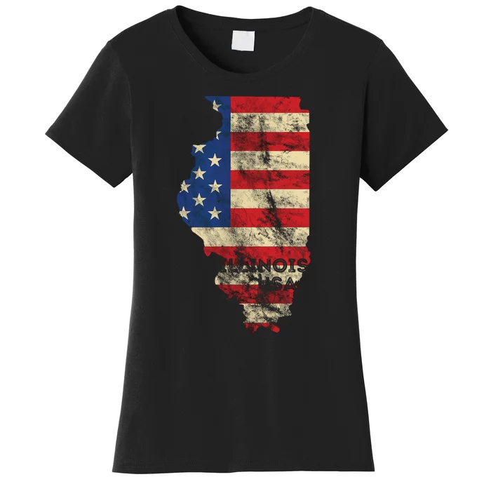 Illinois Usa Flag Patriotic Retro Vintage Women's T-Shirt