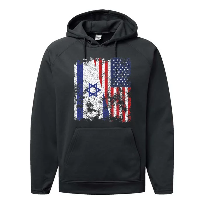 Israel USA Flag Distressed Half American Performance Fleece Hoodie