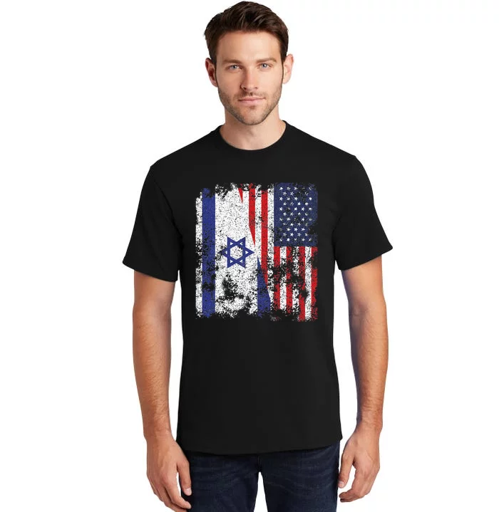 Israel USA Flag Distressed Half American Tall T-Shirt