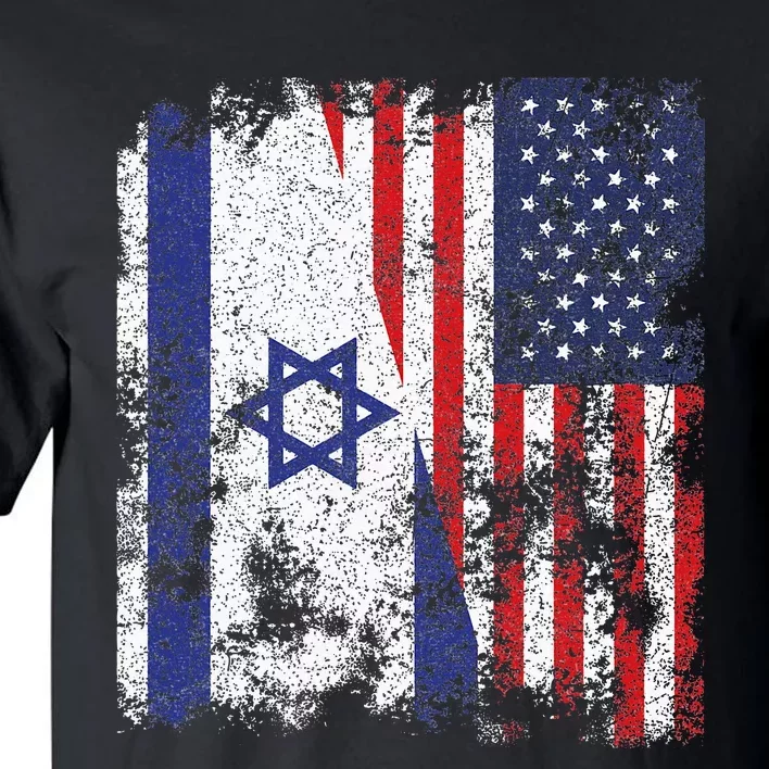 Israel USA Flag Distressed Half American Tall T-Shirt