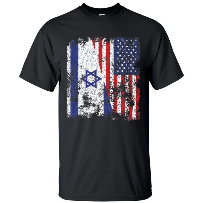 Israel USA Flag Distressed Half American Tall T-Shirt