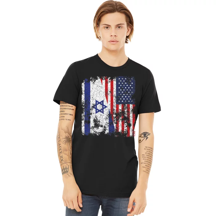 Israel USA Flag Distressed Half American Premium T-Shirt