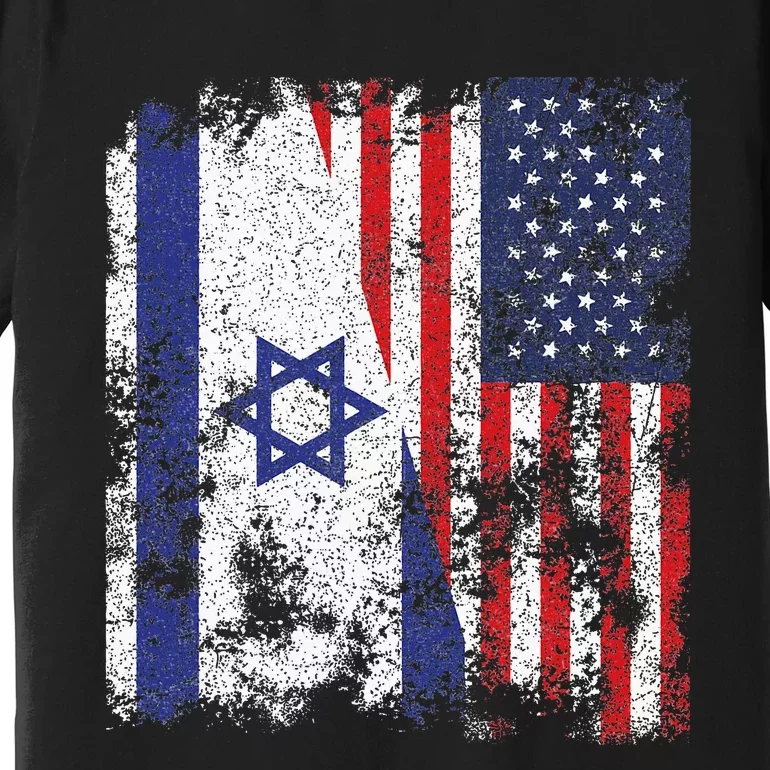 Israel USA Flag Distressed Half American Premium T-Shirt