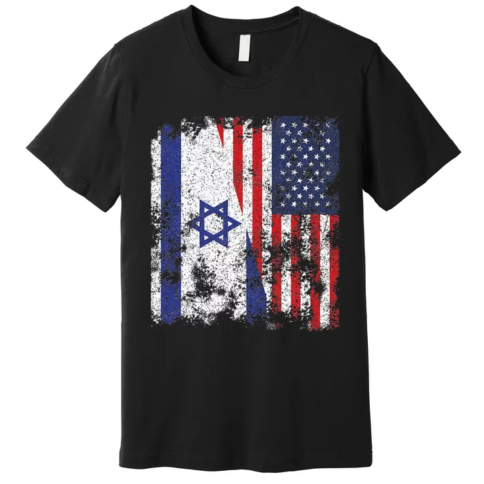 Israel USA Flag Distressed Half American Premium T-Shirt