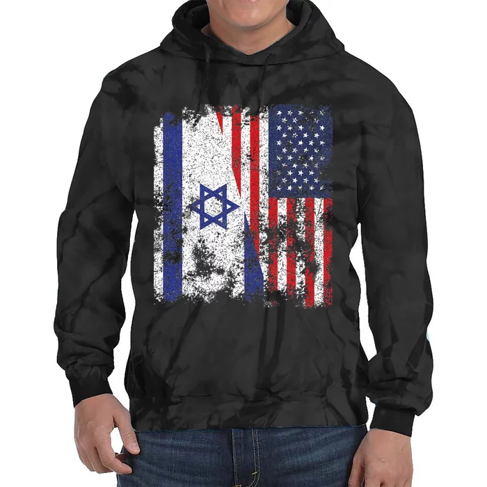 Israel USA Flag Distressed Half American Tie Dye Hoodie