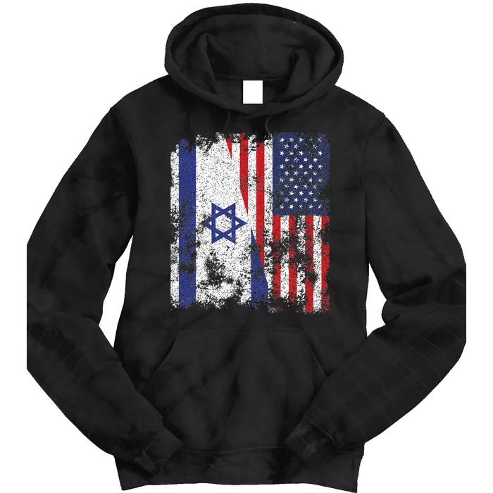 Israel USA Flag Distressed Half American Tie Dye Hoodie