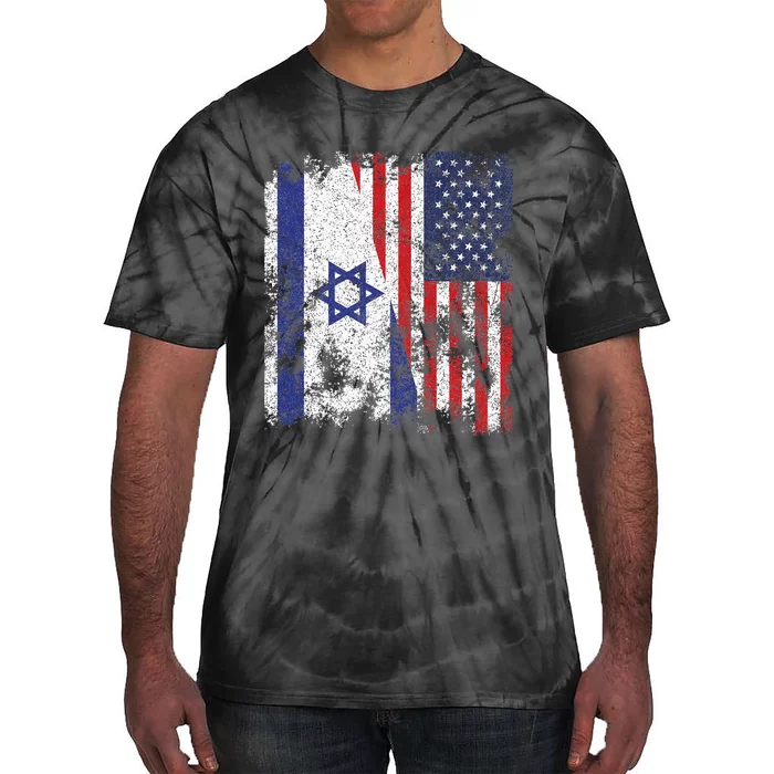 Israel USA Flag Distressed Half American Tie-Dye T-Shirt