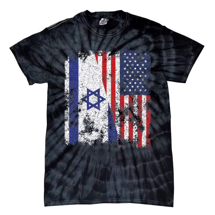 Israel USA Flag Distressed Half American Tie-Dye T-Shirt