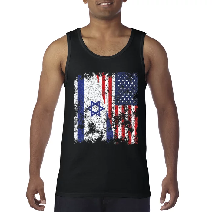 Israel USA Flag Distressed Half American Tank Top