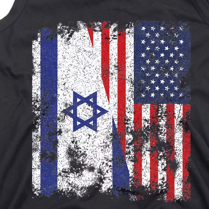 Israel USA Flag Distressed Half American Tank Top